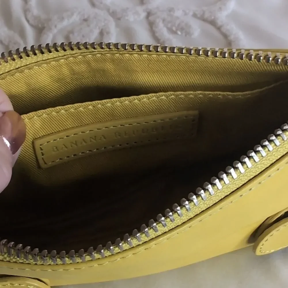 Banana Republic Chartreuse Leather Small Clutch Bag With Chrome Buckle Detail